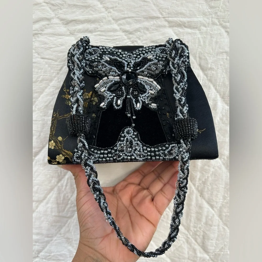 Vintage Rare Elegant Black Beaded Women's Bag 90s